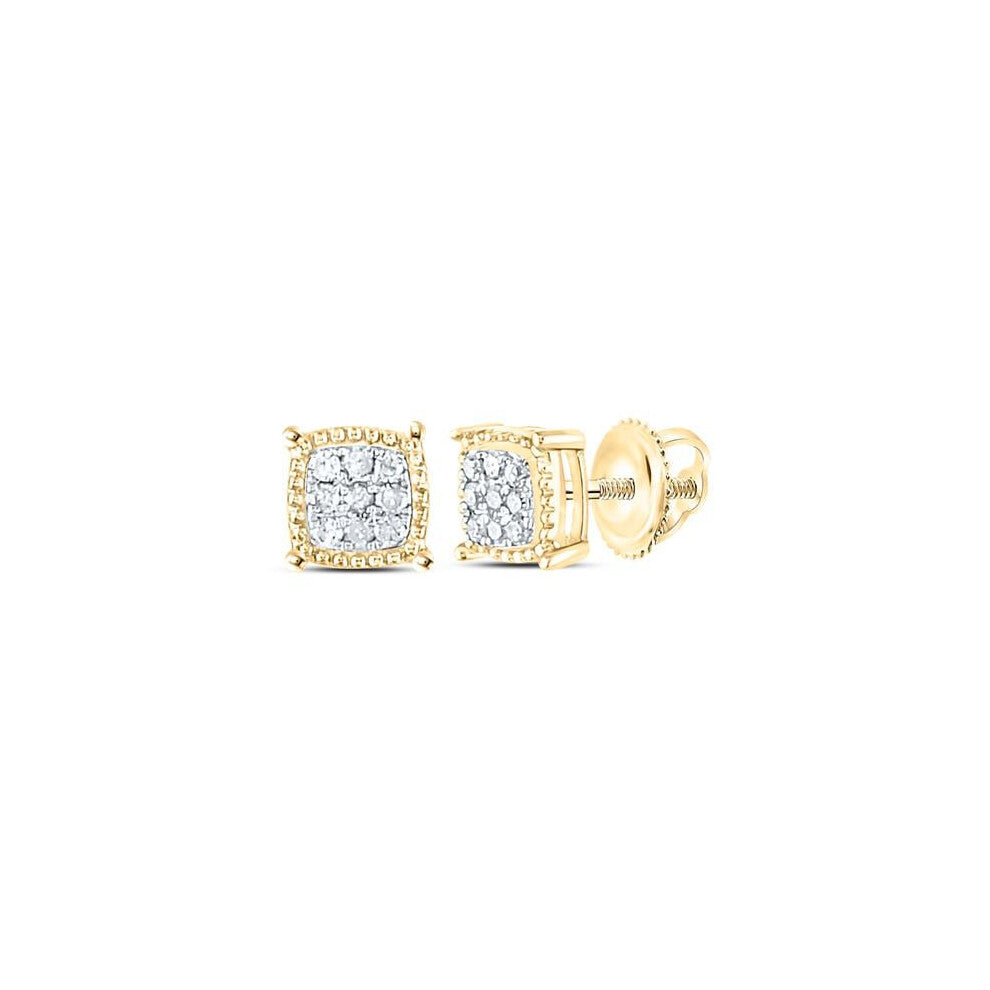 GND 114044 0.1 CTW 10KT Yellow Gold Mens Round Diamond Square Milgrain Cluster Earrings