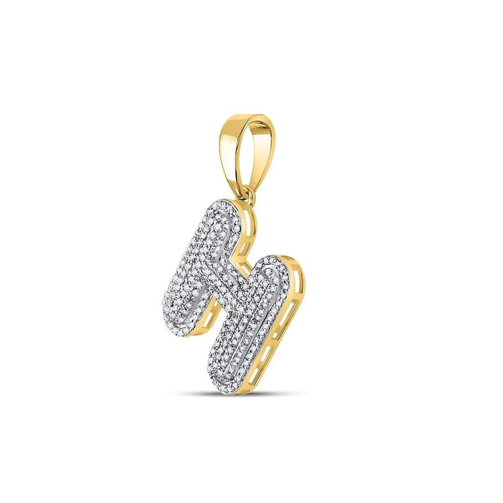 Gold N Diamonds 128836 10 KT Yellow Gold Mens Round Diamond Letter H Bubble Initial Charm Pendant - 0.625 CTTW