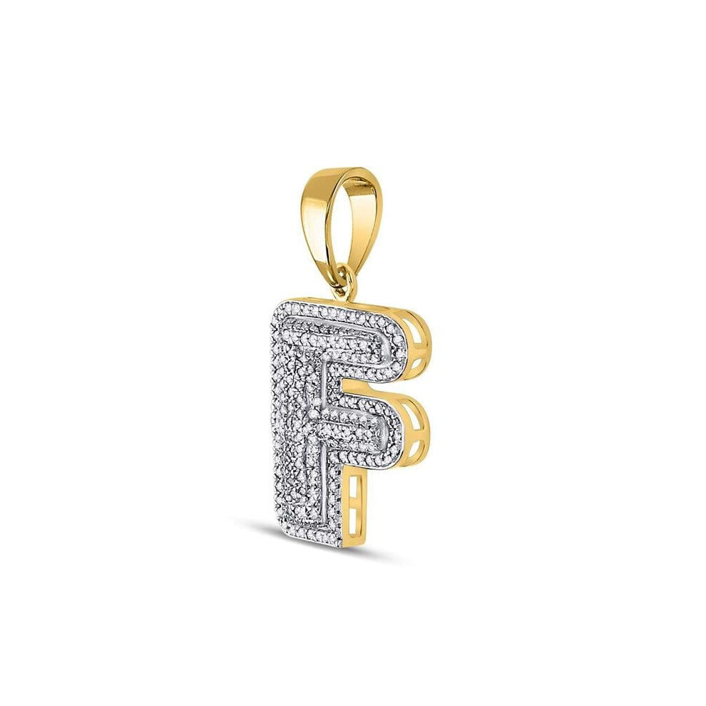 Gold N Diamonds 128834 10 KT Yellow Gold Mens Round Diamond Letter F Bubble Initial Charm Pendant - 0.5 CTTW