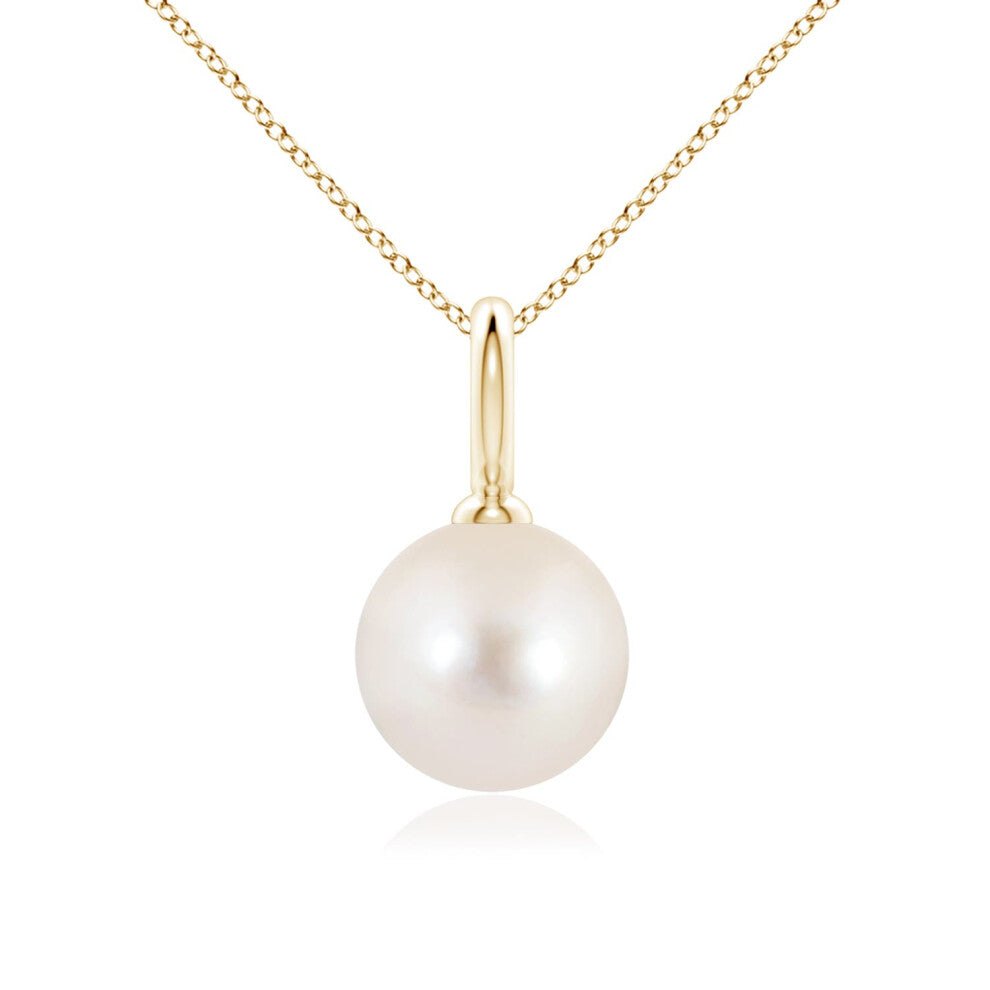 (14ct Yellow Gold, Size: 10mm | Grade: AAAA) Angara Natural Classic Freshwater Pearl Solitaire Pendant