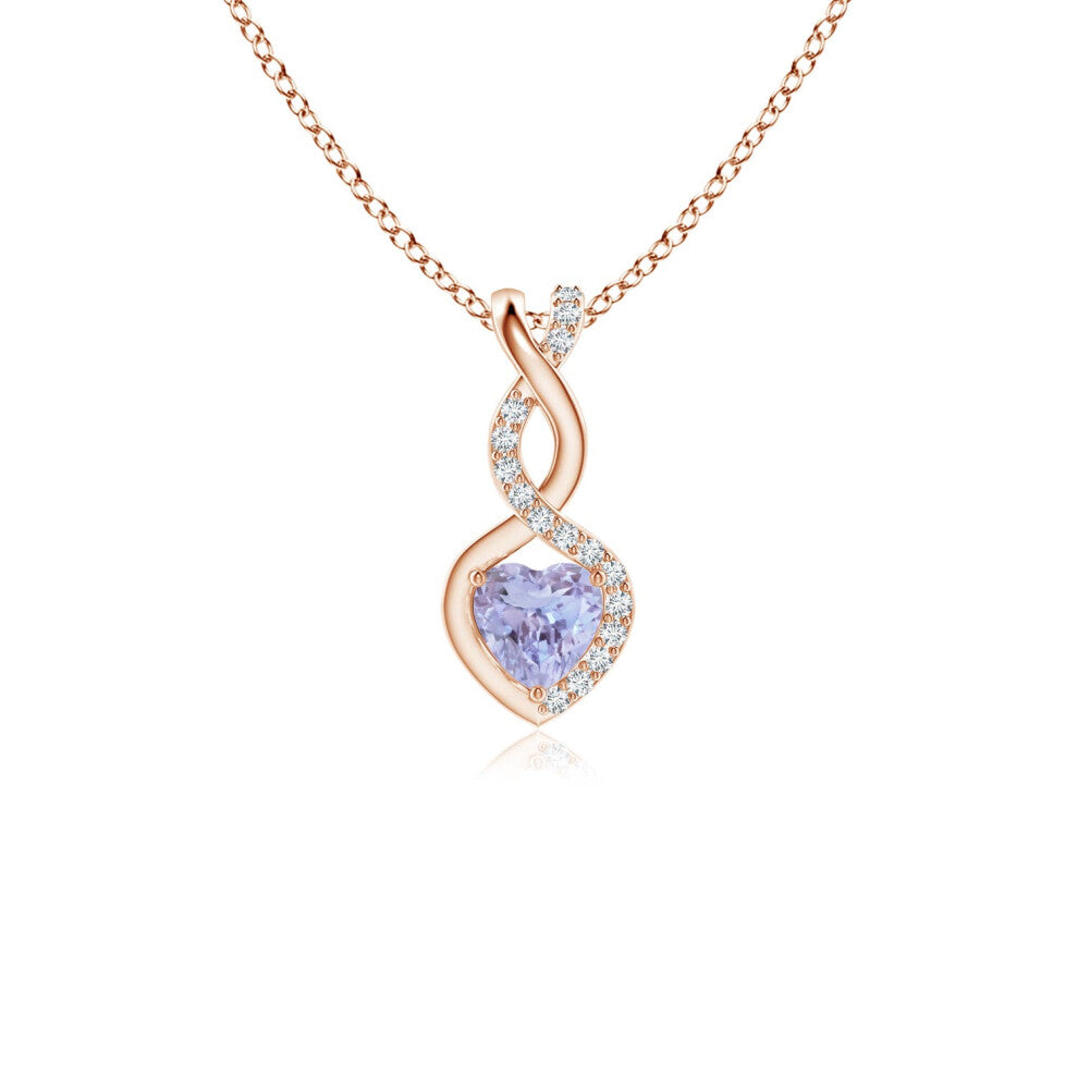 (9ct Rose Gold, Size: 4mm | Grade: A) Angara Natural Tanzanite Infinity Heart Pendant with Diamonds