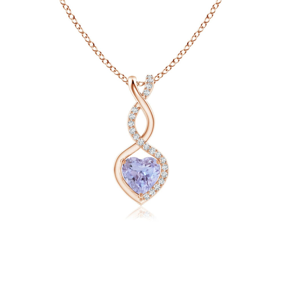 (9ct Rose Gold, Size: 5mm | Grade: A) Angara Natural Tanzanite Infinity Heart Pendant with Diamonds