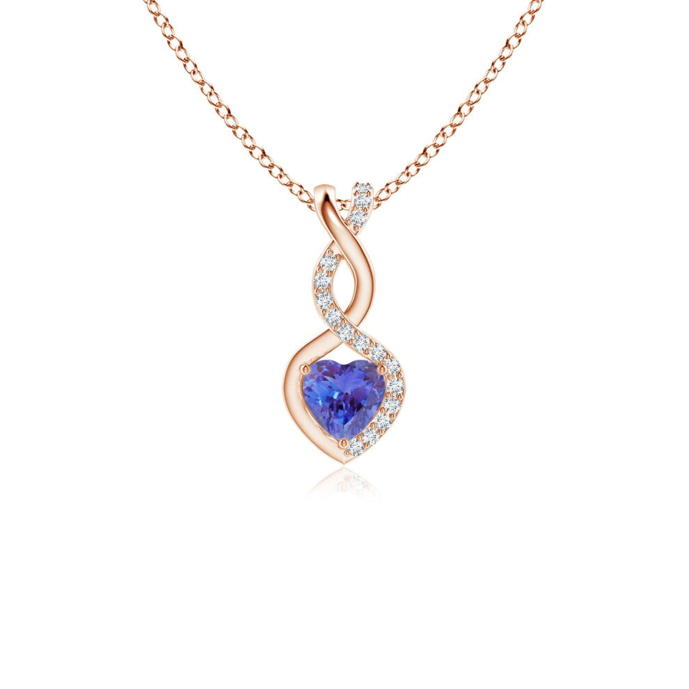 (9ct Rose Gold, Size: 4mm | Grade: AAA) Angara Natural Tanzanite Infinity Heart Pendant with Diamonds