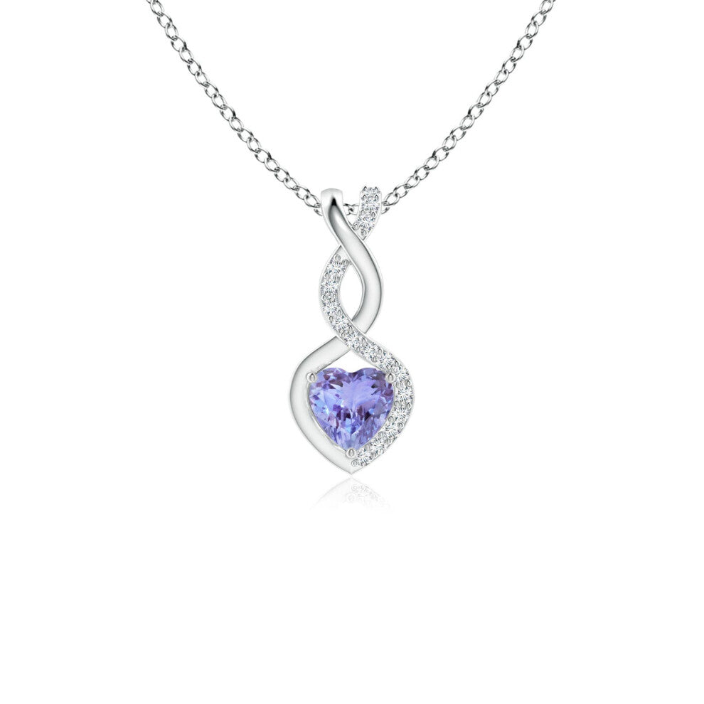 (Sterling Silver, Size: 4mm | Grade: AA) Angara Natural Tanzanite Infinity Heart Pendant with Diamonds