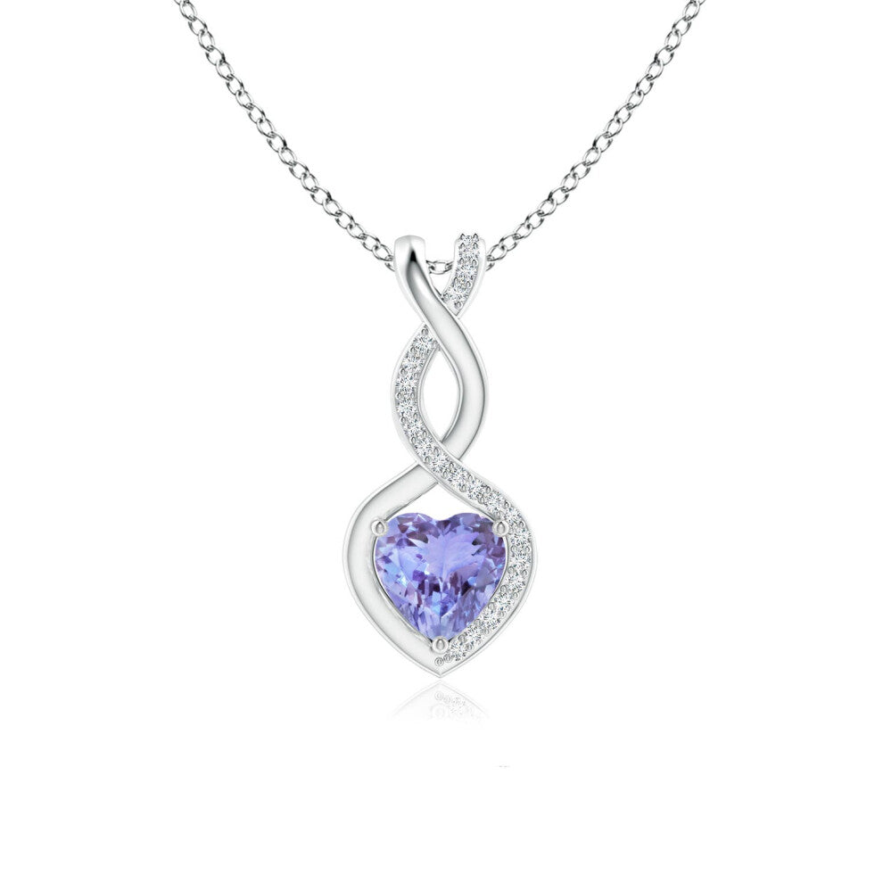(Sterling Silver, Size: 6mm | Grade: AA) Angara Natural Tanzanite Infinity Heart Pendant with Diamonds