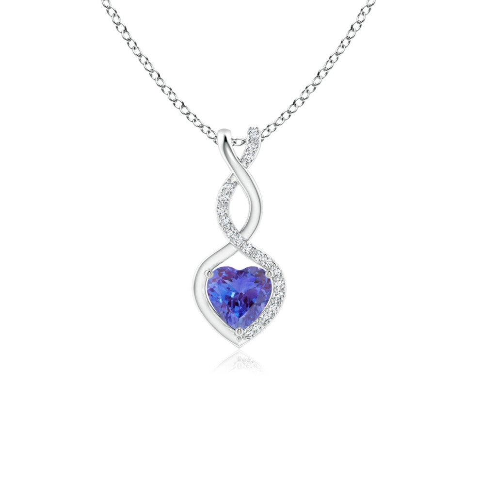 (Sterling Silver, Size: 5mm | Grade: AAA) Angara Natural Tanzanite Infinity Heart Pendant with Diamonds