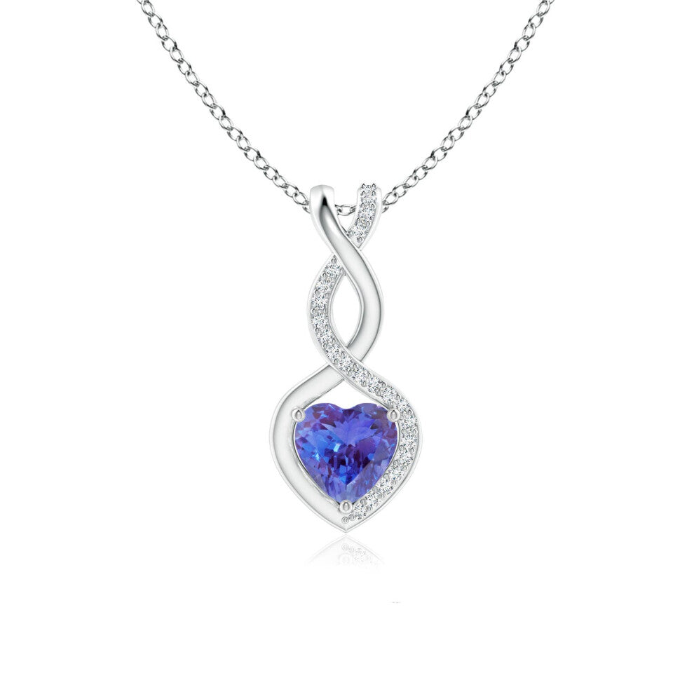 (Sterling Silver, Size: 6mm | Grade: AAA) Angara Natural Tanzanite Infinity Heart Pendant with Diamonds