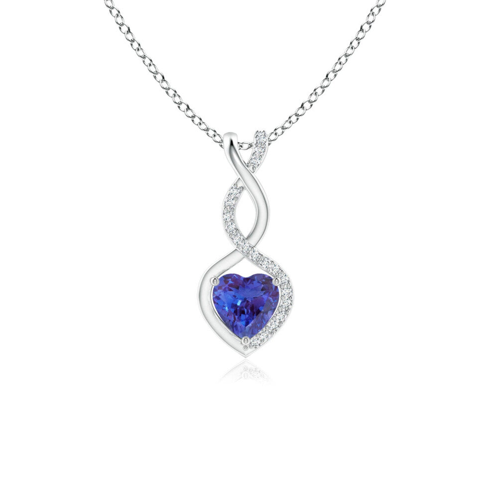 (14ct White Gold, Size: 5mm | Grade: AAAA) Angara Natural Tanzanite Infinity Heart Pendant with Diamonds