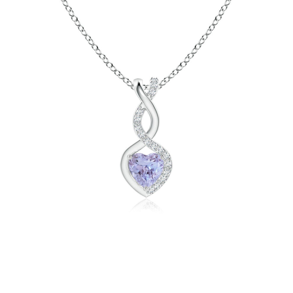 (9ct White Gold, Size: 4mm | Grade: A) Angara Natural Tanzanite Infinity Heart Pendant with Diamonds