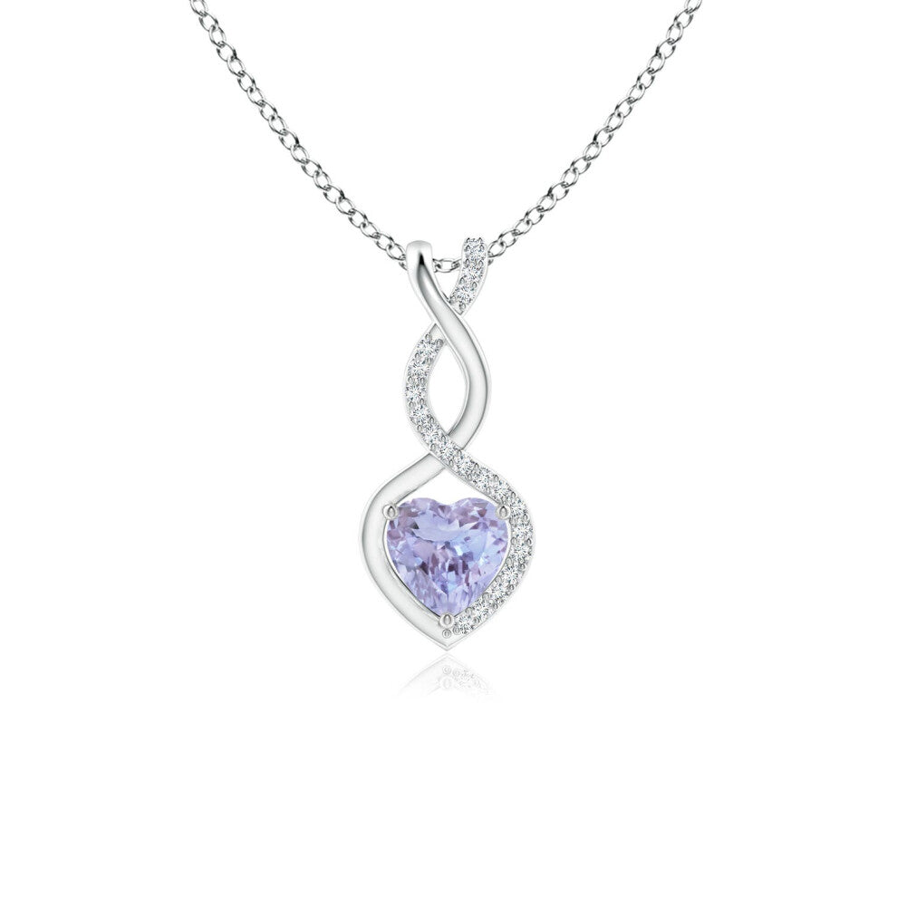(9ct White Gold, Size: 5mm | Grade: A) Angara Natural Tanzanite Infinity Heart Pendant with Diamonds
