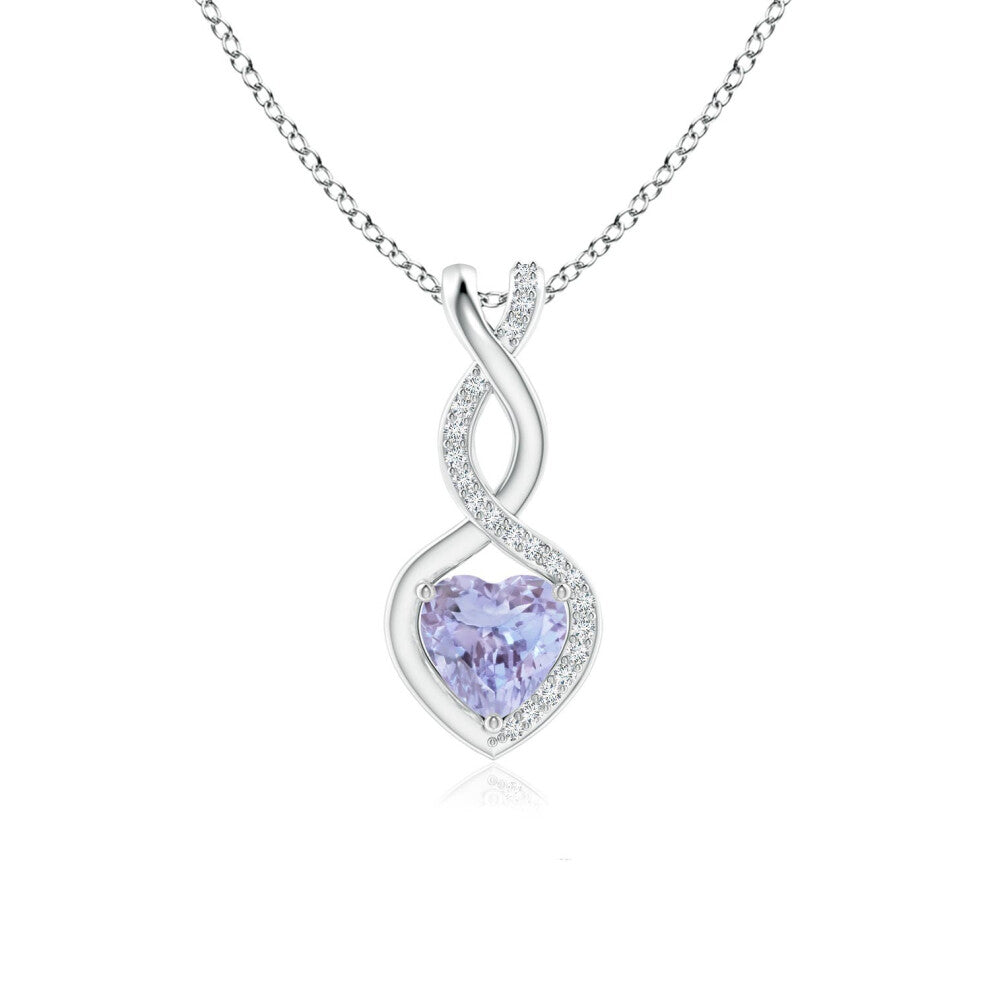 (9ct White Gold, Size: 6mm | Grade: A) Angara Natural Tanzanite Infinity Heart Pendant with Diamonds