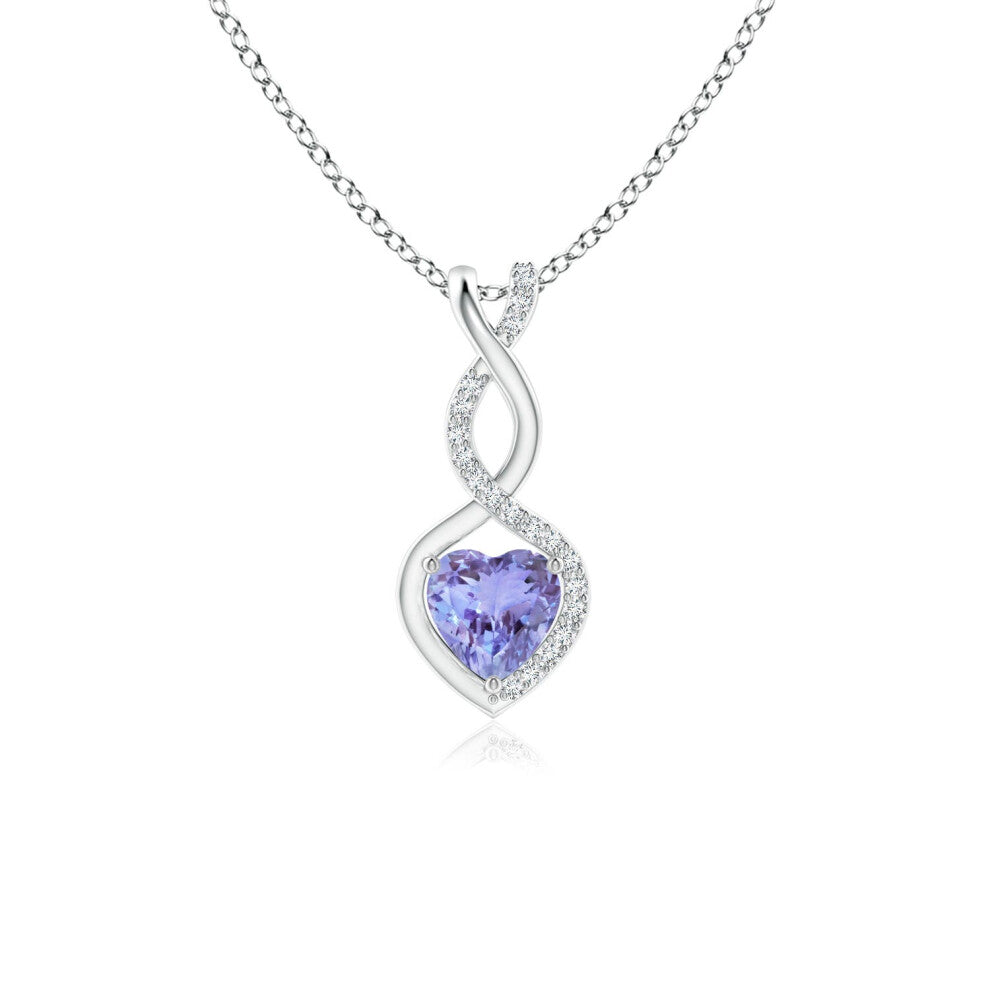 (9ct White Gold, Size: 5mm | Grade: AA) Angara Natural Tanzanite Infinity Heart Pendant with Diamonds