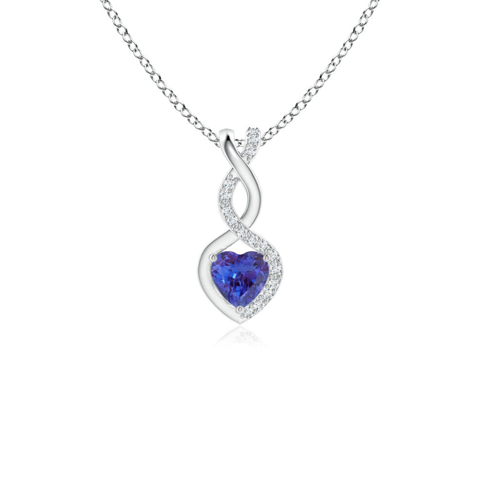 (9ct White Gold, Size: 4mm | Grade: AAAA) Angara Natural Tanzanite Infinity Heart Pendant with Diamonds