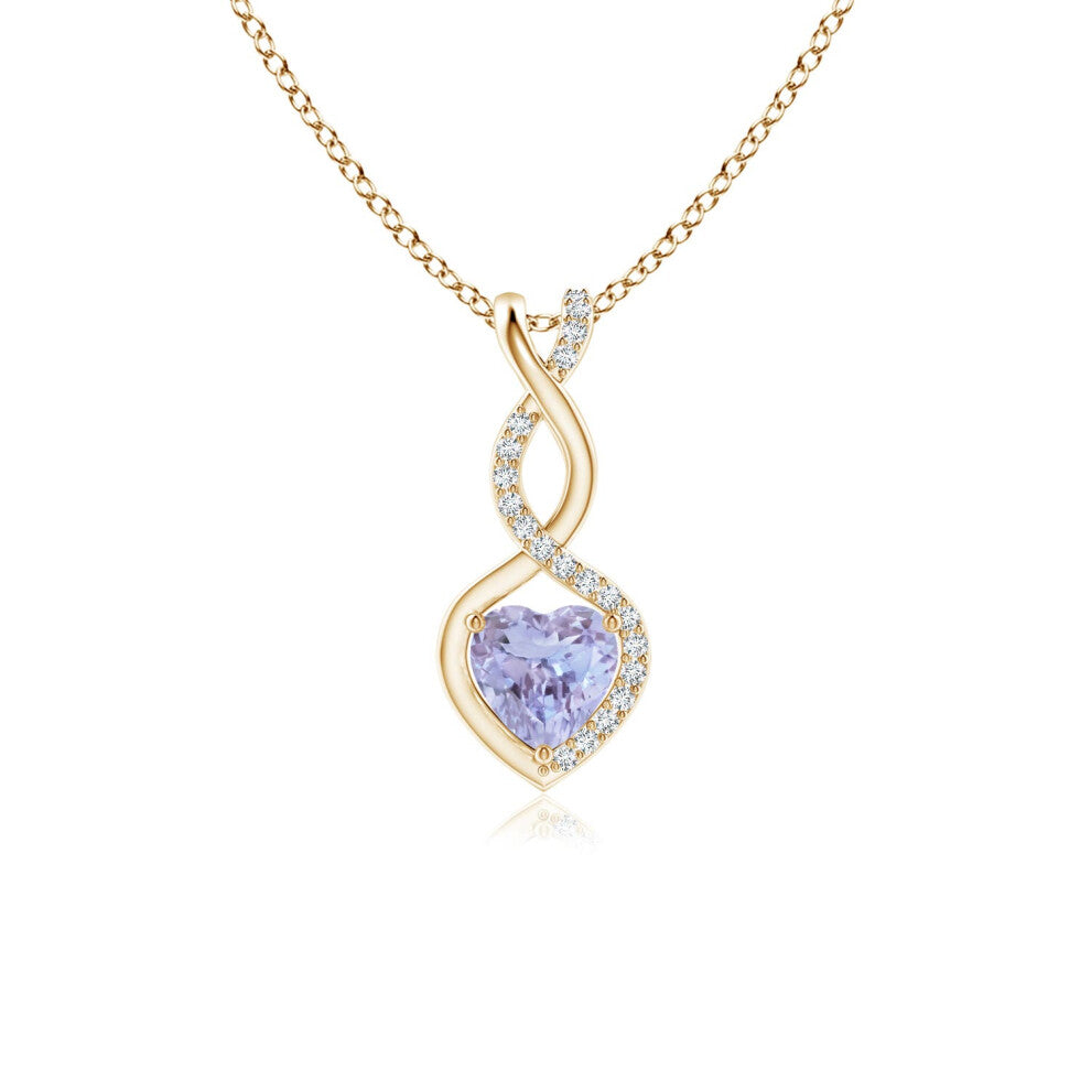 (14ct Yellow Gold, Size: 5mm | Grade: A) Angara Natural Tanzanite Infinity Heart Pendant with Diamonds