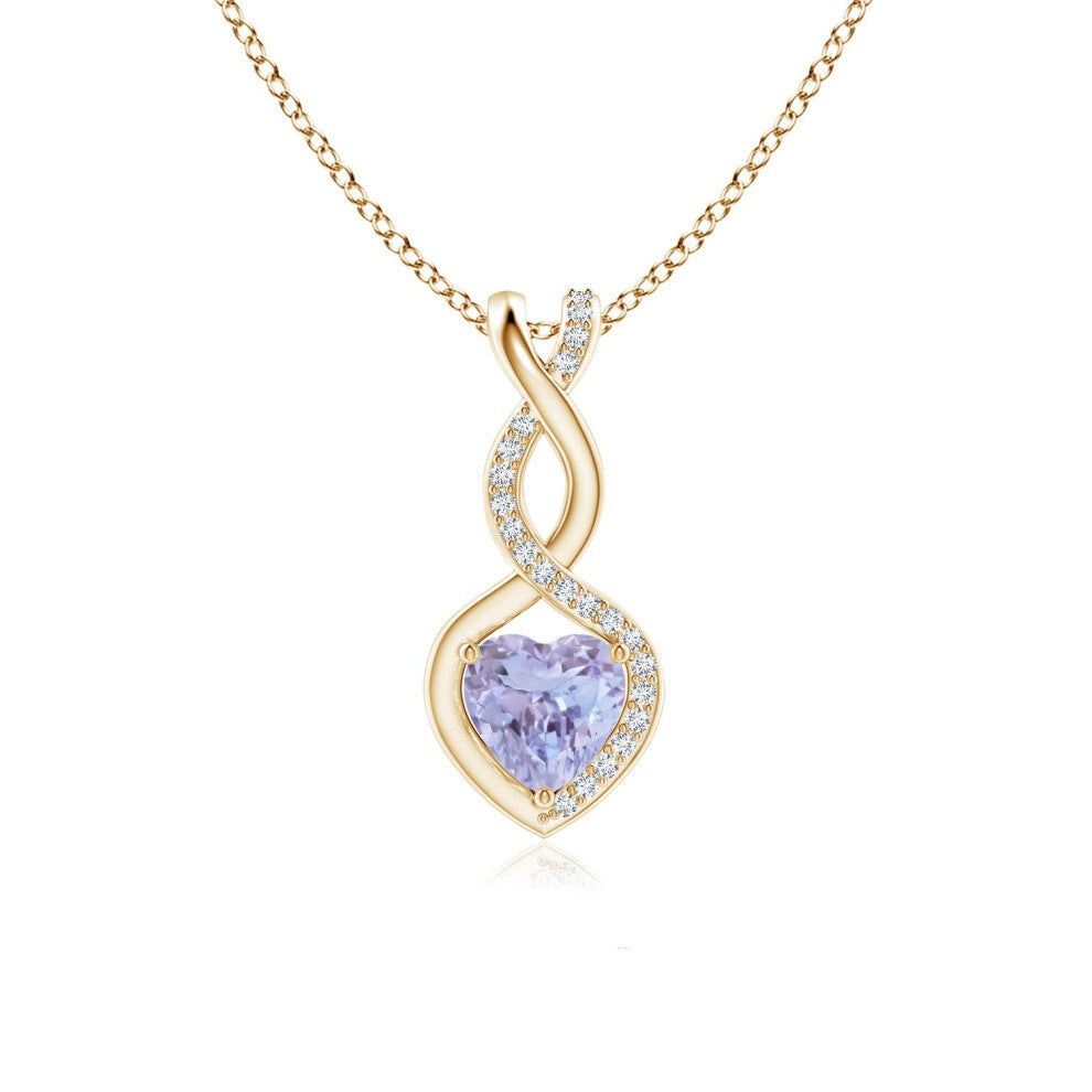 (14ct Yellow Gold, Size: 6mm | Grade: A) Angara Natural Tanzanite Infinity Heart Pendant with Diamonds