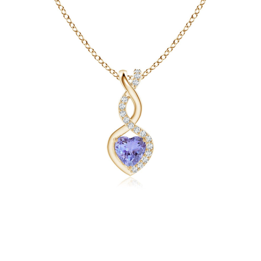 (9ct Yellow Gold, Size: 4mm | Grade: AA) Angara Natural Tanzanite Infinity Heart Pendant with Diamonds