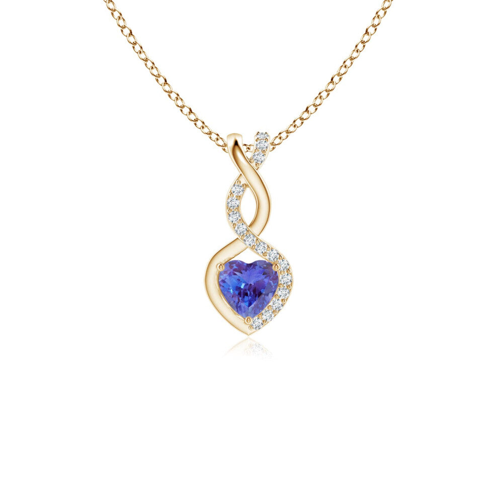 (9ct Yellow Gold, Size: 4mm | Grade: AAA) Angara Natural Tanzanite Infinity Heart Pendant with Diamonds