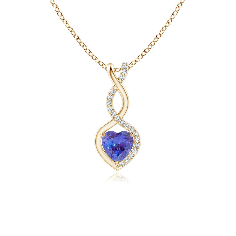 (9ct Yellow Gold, Size: 5mm | Grade: AAA) Angara Natural Tanzanite Infinity Heart Pendant with Diamonds