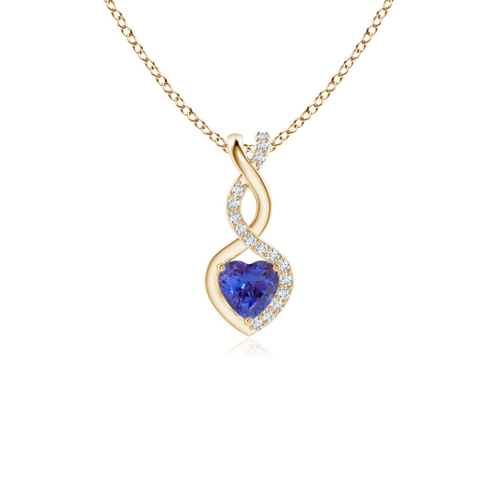 (9ct Yellow Gold, Size: 4mm | Grade: AAAA) Angara Natural Tanzanite Infinity Heart Pendant with Diamonds
