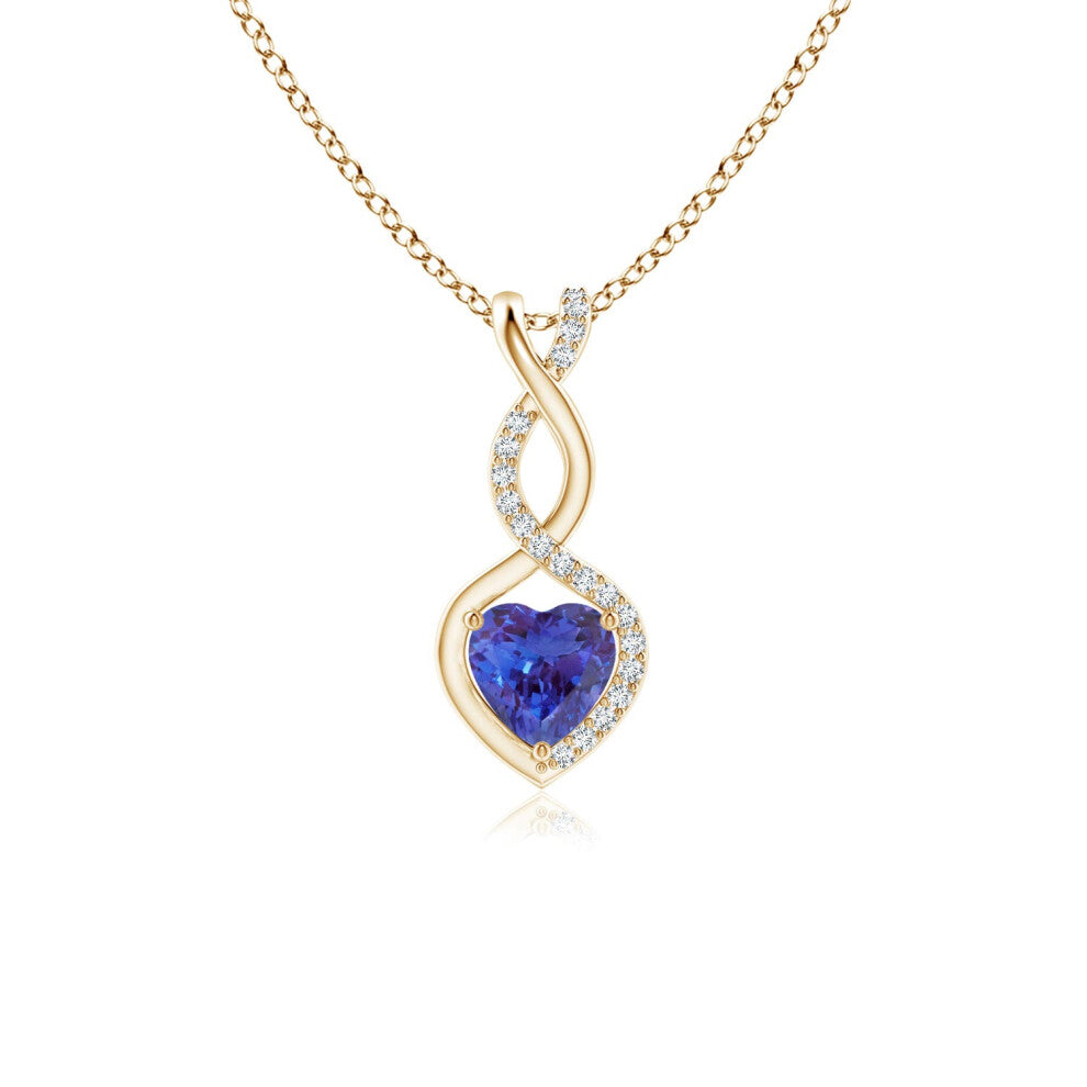 (9ct Yellow Gold, Size: 5mm | Grade: AAAA) Angara Natural Tanzanite Infinity Heart Pendant with Diamonds