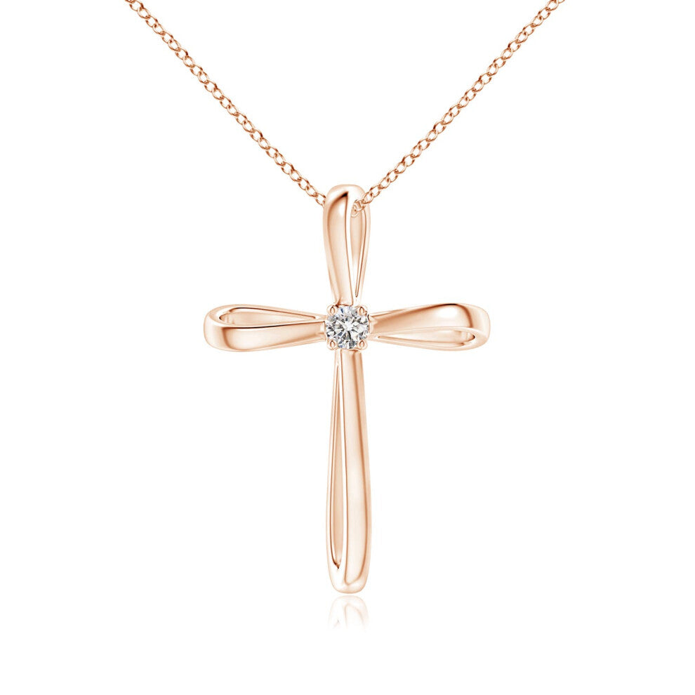 (9ct Rose Gold, Size: 2.4mm | Colour: I-J | Clarity: I1-I2) Angara Natural Twisted Cross Pendant with Diamond