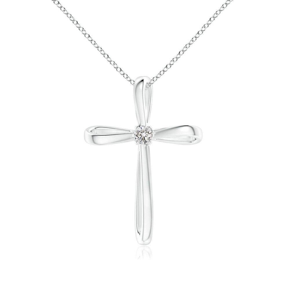 (14ct White Gold, Size: 2.4mm | Colour: I-J | Clarity: I1-I2) Angara Natural Twisted Cross Pendant with Diamond