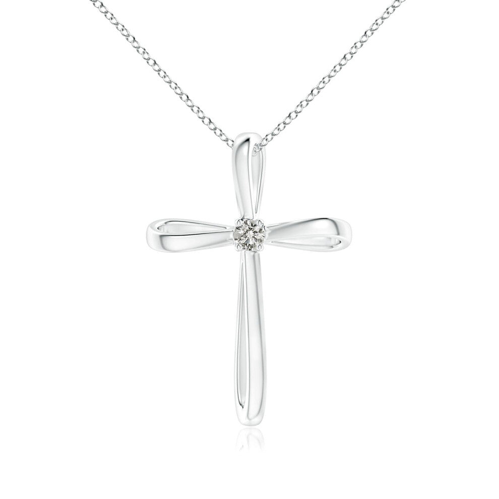 (14ct White Gold, Size: 2.4mm | Colour: K | Clarity: I3) Angara Natural Twisted Cross Pendant with Diamond