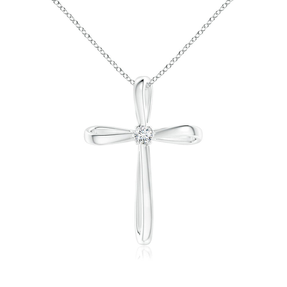 (9ct White Gold, Size: 2.4mm | Colour: G | Clarity: VS2) Angara Natural Twisted Cross Pendant with Diamond
