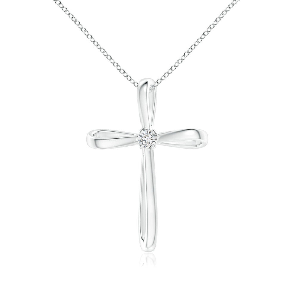 (9ct White Gold, Size: 2.4mm | Colour: H | Clarity: SI2) Angara Natural Twisted Cross Pendant with Diamond