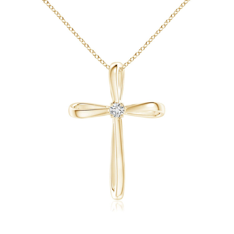 (14ct Yellow Gold, Size: 2.4mm | Colour: H | Clarity: SI2) Angara Natural Twisted Cross Pendant with Diamond