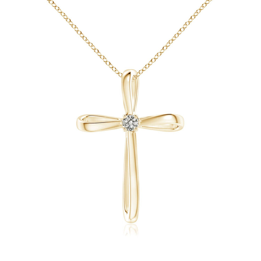(14ct Yellow Gold, Size: 2.4mm | Colour: K | Clarity: I3) Angara Natural Twisted Cross Pendant with Diamond