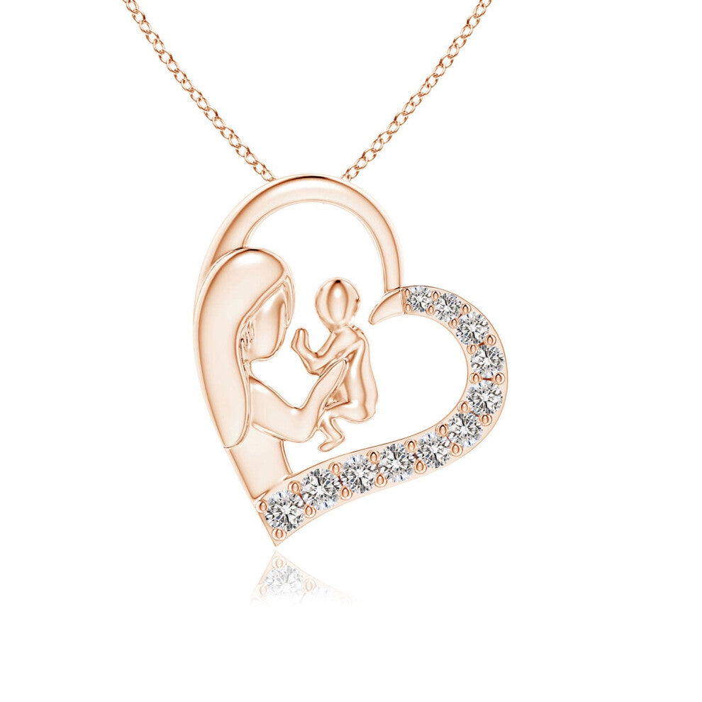 (14ct Rose Gold, Size: 1.5mm | Colour: I-J | Clarity: I1-I2) Angara Natural Diamond Heart Mother & Baby Pendant