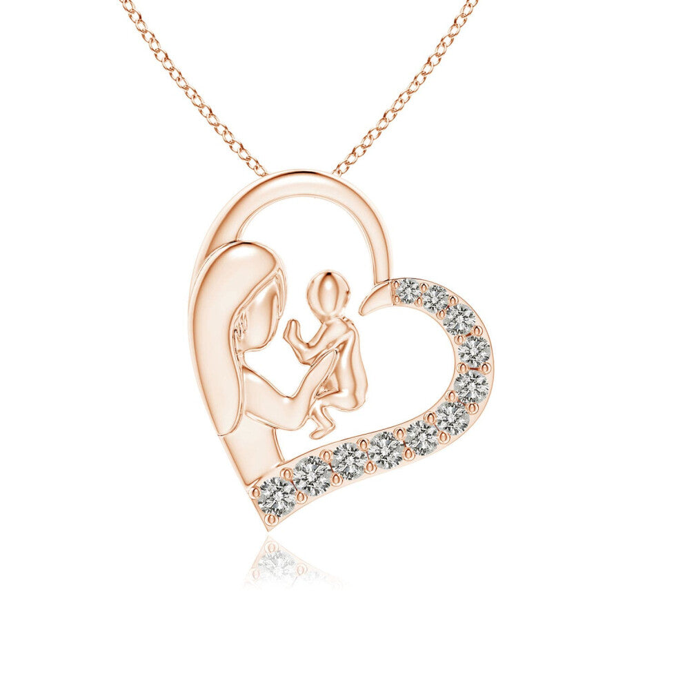 (14ct Rose Gold, Size: 1.5mm | Colour: K | Clarity: I3) Angara Natural Diamond Heart Mother & Baby Pendant