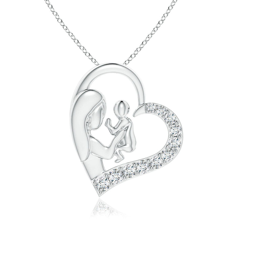 (14ct White Gold, Size: 1.5mm | Colour: G | Clarity: VS2) Angara Natural Diamond Heart Mother & Baby Pendant