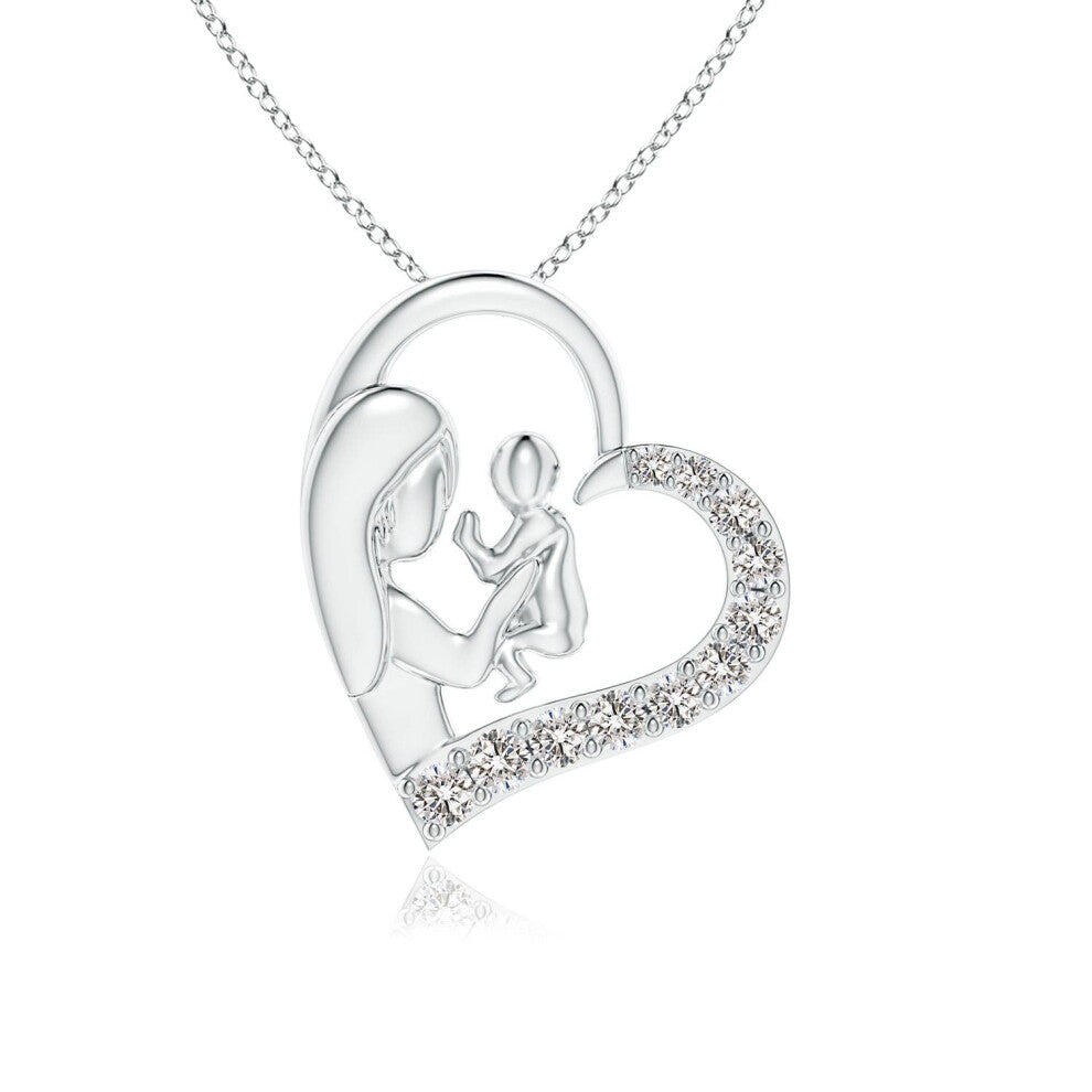 (14ct White Gold, Size: 1.5mm | Colour: I-J | Clarity: I1-I2) Angara Natural Diamond Heart Mother & Baby Pendant