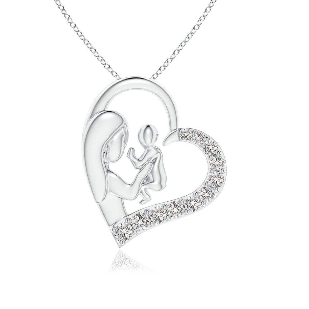 (14ct White Gold, Size: 1.75mm | Colour: I-J | Clarity: I1-I2) Angara Natural Diamond Heart Mother & Baby Pendant