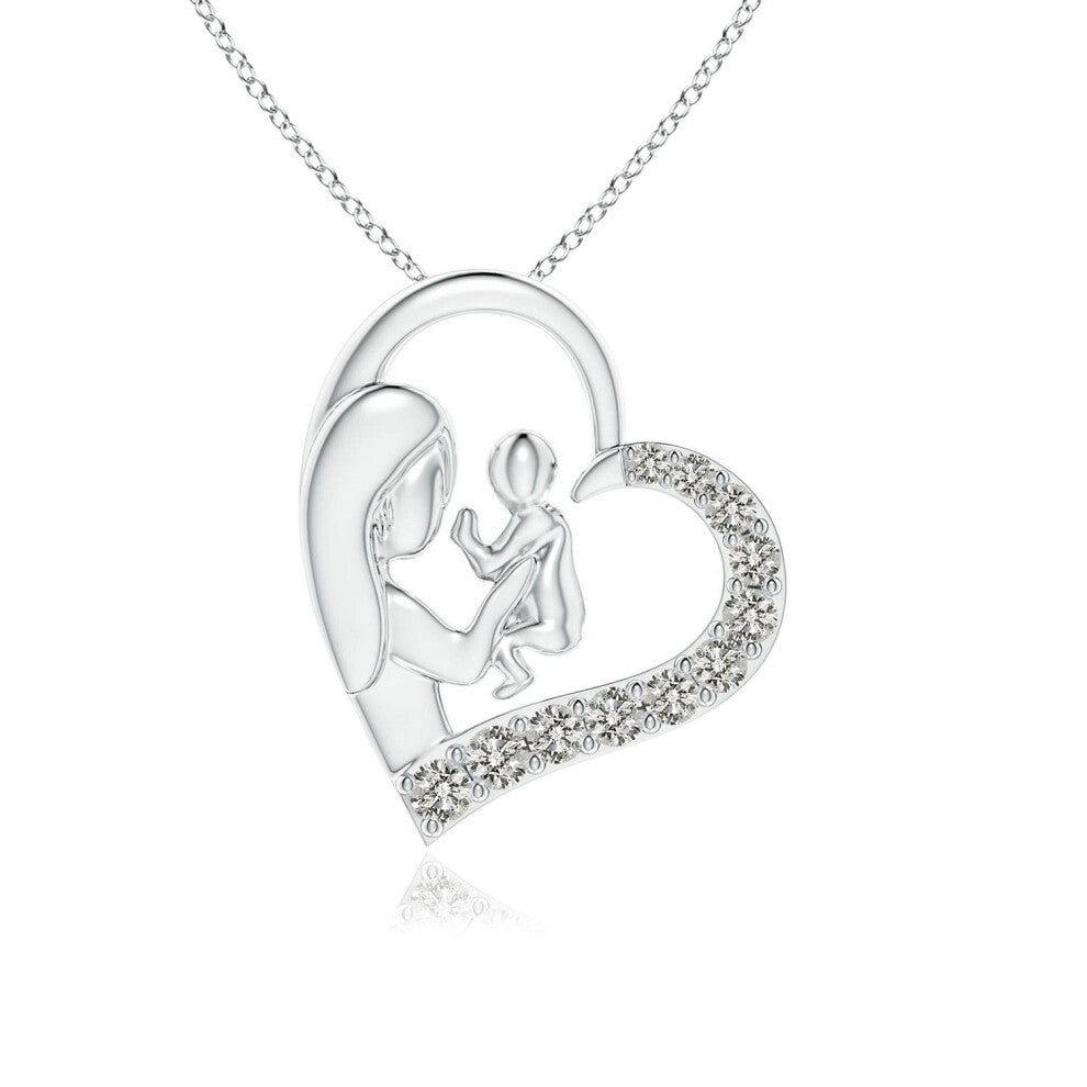 (9ct White Gold, Size: 1.5mm | Colour: K | Clarity: I3) Angara Natural Diamond Heart Mother & Baby Pendant
