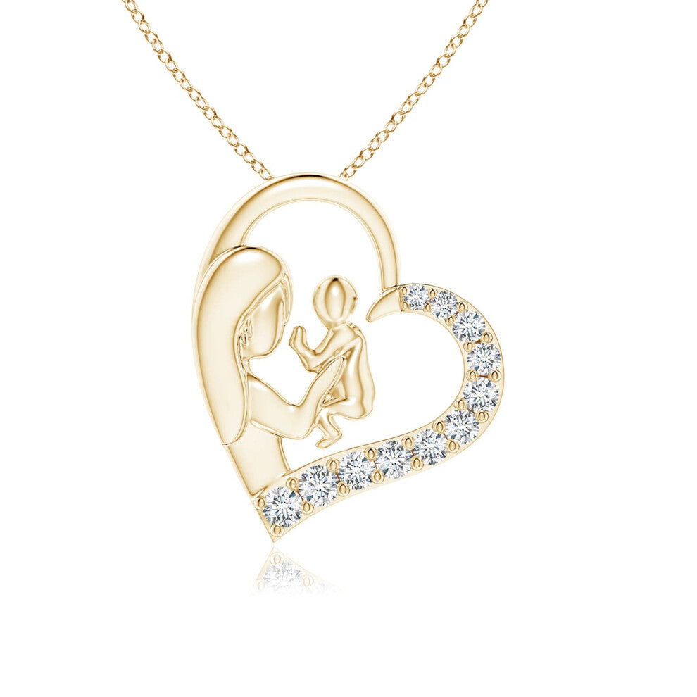 (14ct Yellow Gold, Size: 1.5mm | Colour: G | Clarity: VS2) Angara Natural Diamond Heart Mother & Baby Pendant