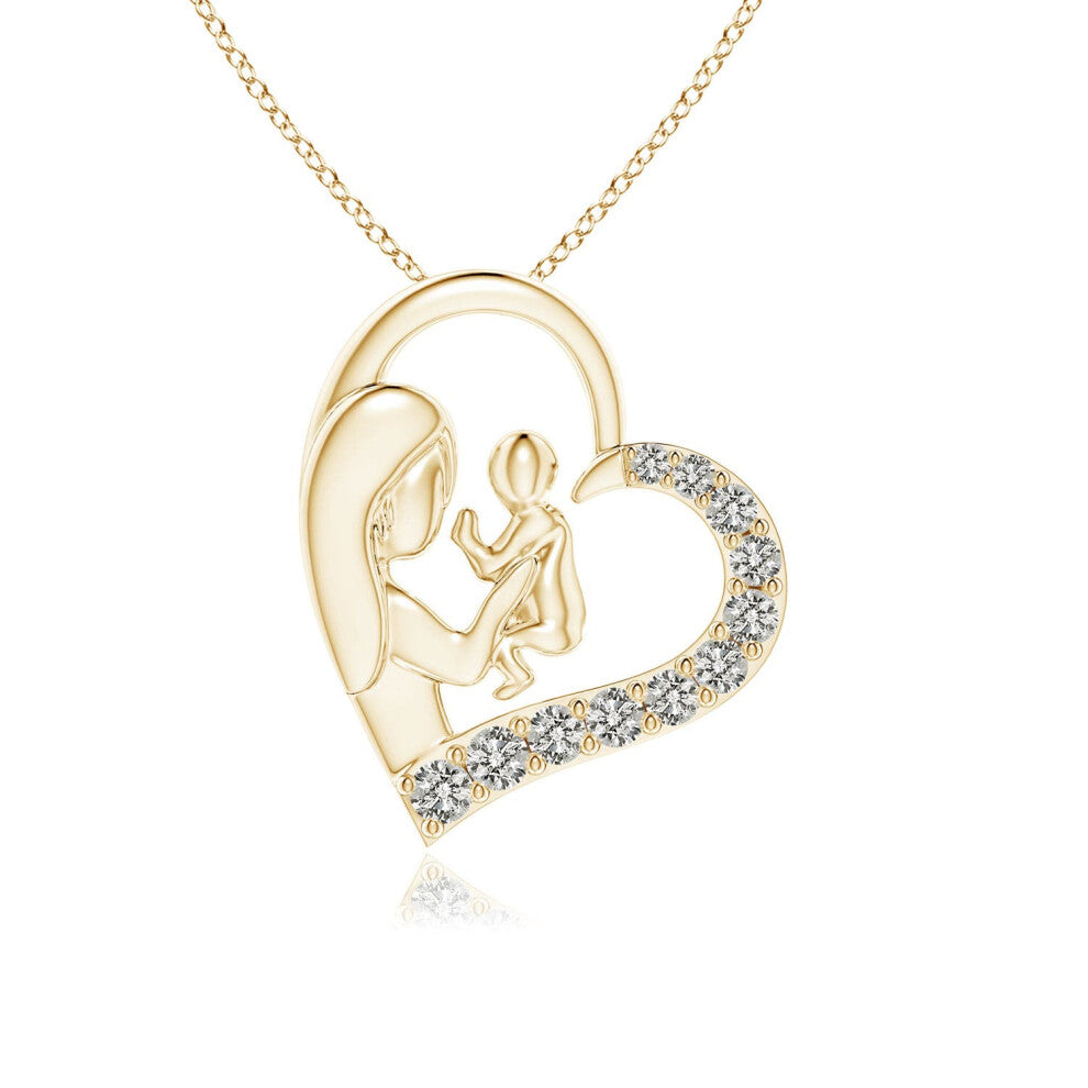 (14ct Yellow Gold, Size: 1.5mm | Colour: K | Clarity: I3) Angara Natural Diamond Heart Mother & Baby Pendant