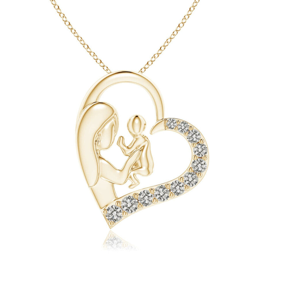 (14ct Yellow Gold, Size: 1.75mm | Colour: K | Clarity: I3) Angara Natural Diamond Heart Mother & Baby Pendant