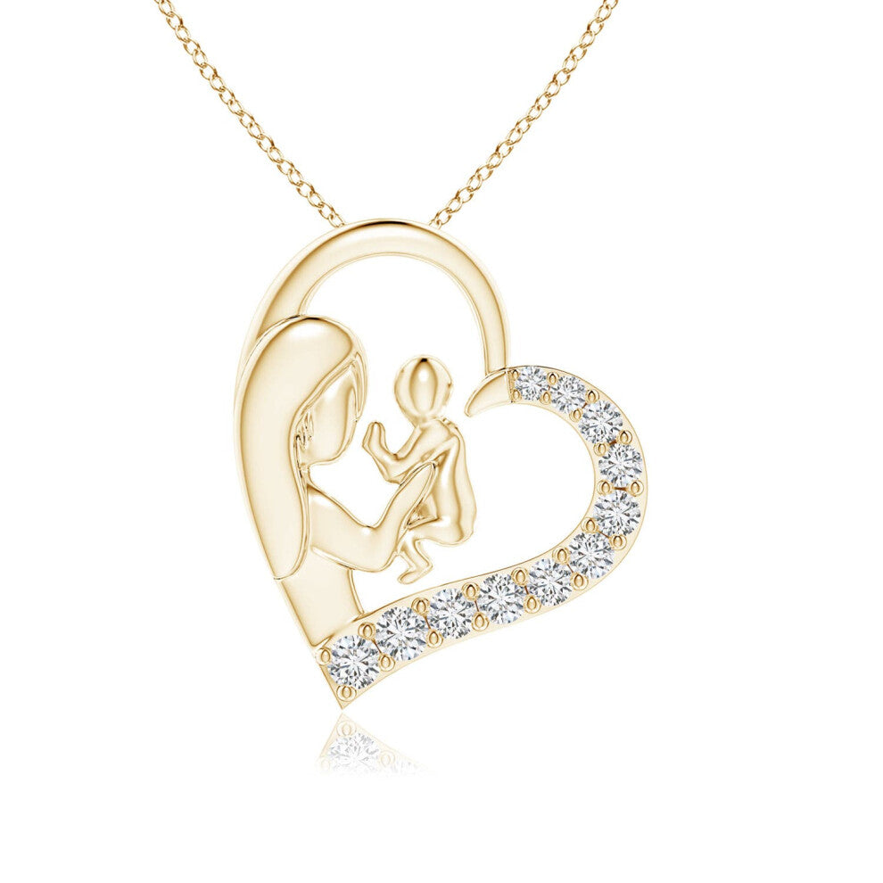 (9ct Yellow Gold, Size: 1.75mm | Colour: H | Clarity: SI2) Angara Natural Diamond Heart Mother & Baby Pendant