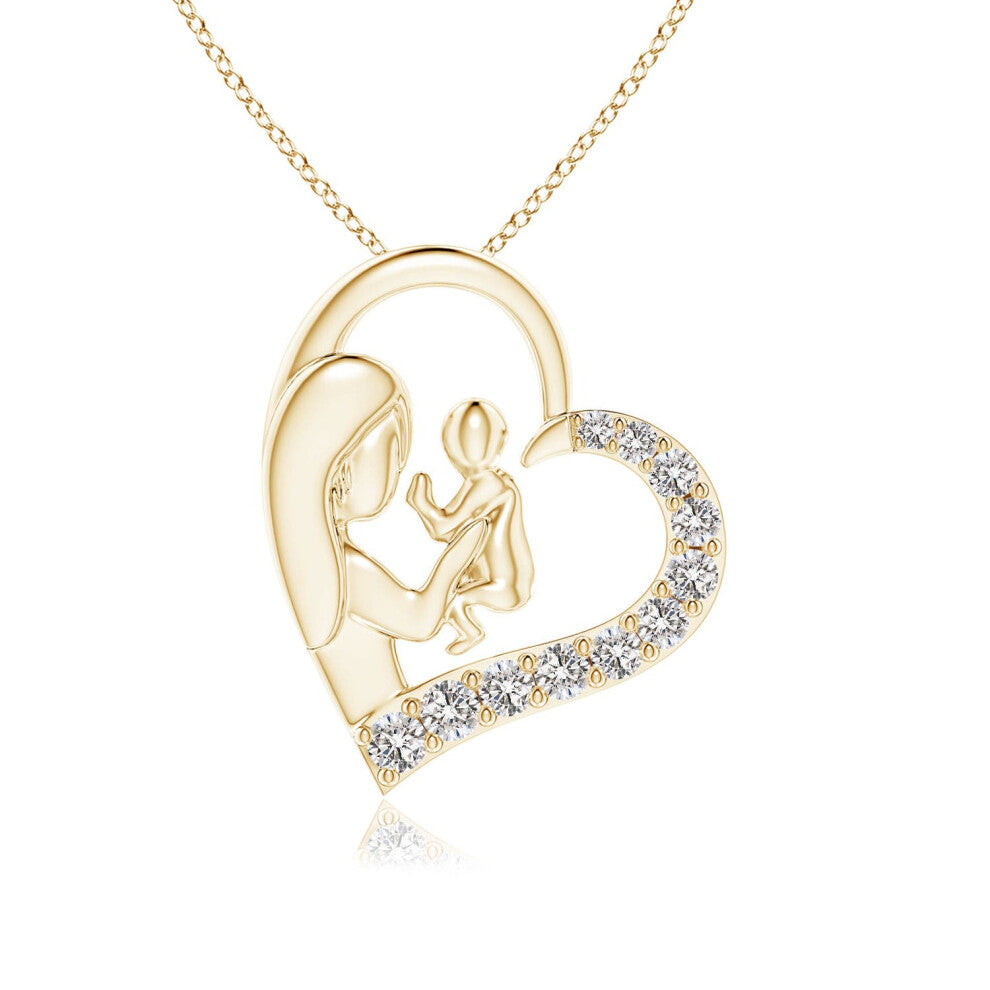(9ct Yellow Gold, Size: 1.75mm | Colour: I-J | Clarity: I1-I2) Angara Natural Diamond Heart Mother & Baby Pendant