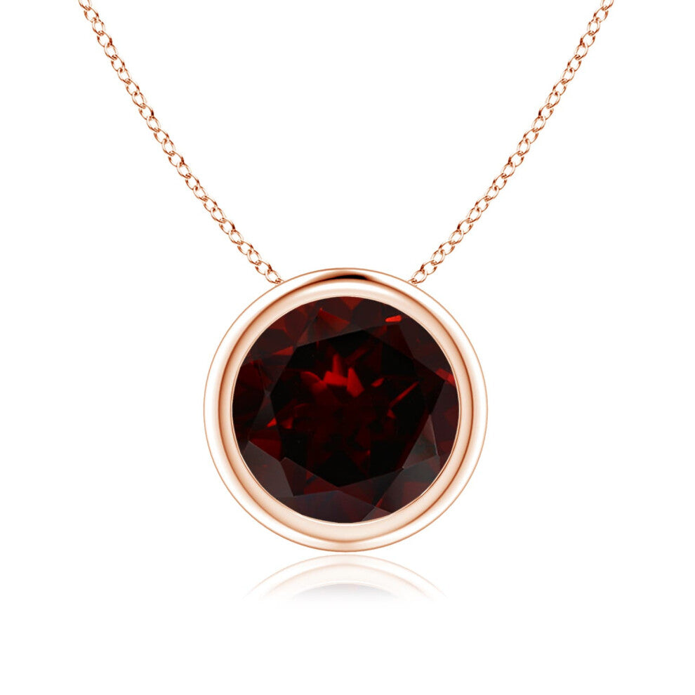 (14ct Rose Gold, Size: 8mm | Grade: A) Angara Natural Bezel-Set Round Garnet Solitaire Pendant