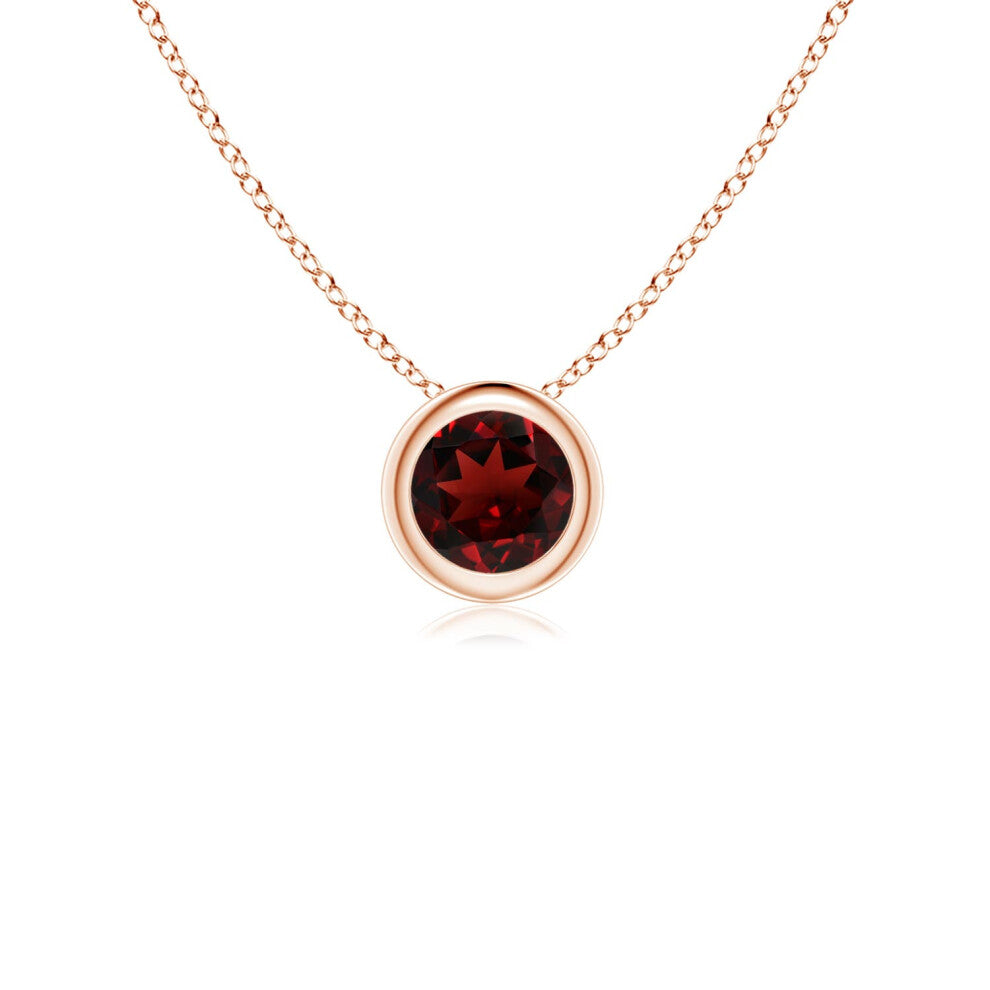 (14ct Rose Gold, Size: 4mm | Grade: AAA) Angara Natural Bezel-Set Round Garnet Solitaire Pendant