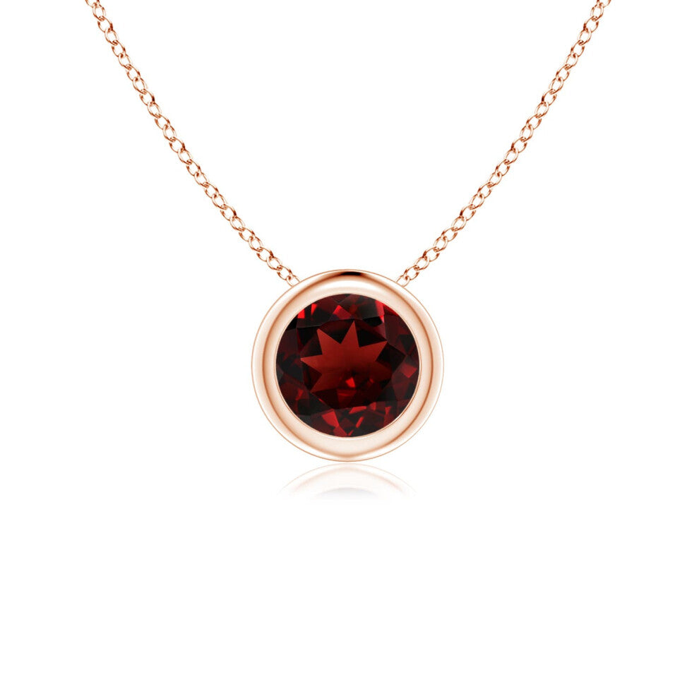 (14ct Rose Gold, Size: 5mm | Grade: AAA) Angara Natural Bezel-Set Round Garnet Solitaire Pendant