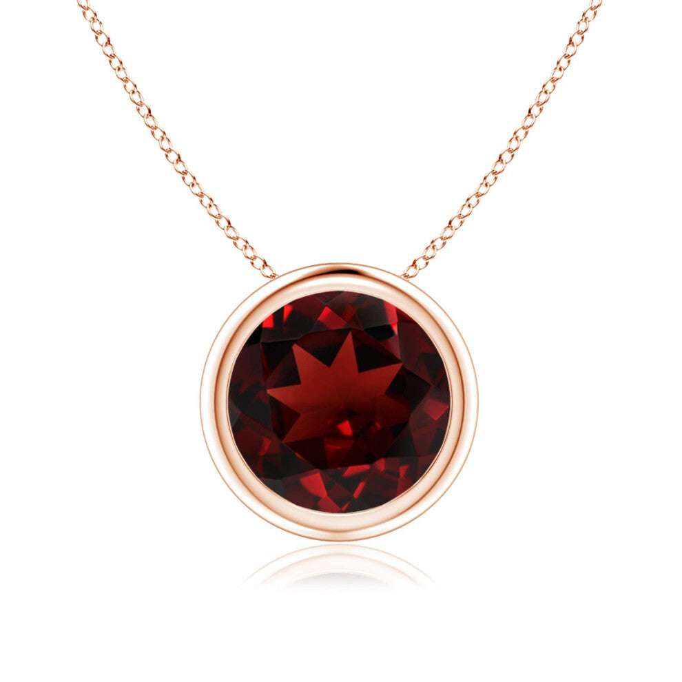 (14ct Rose Gold, Size: 8mm | Grade: AAA) Angara Natural Bezel-Set Round Garnet Solitaire Pendant