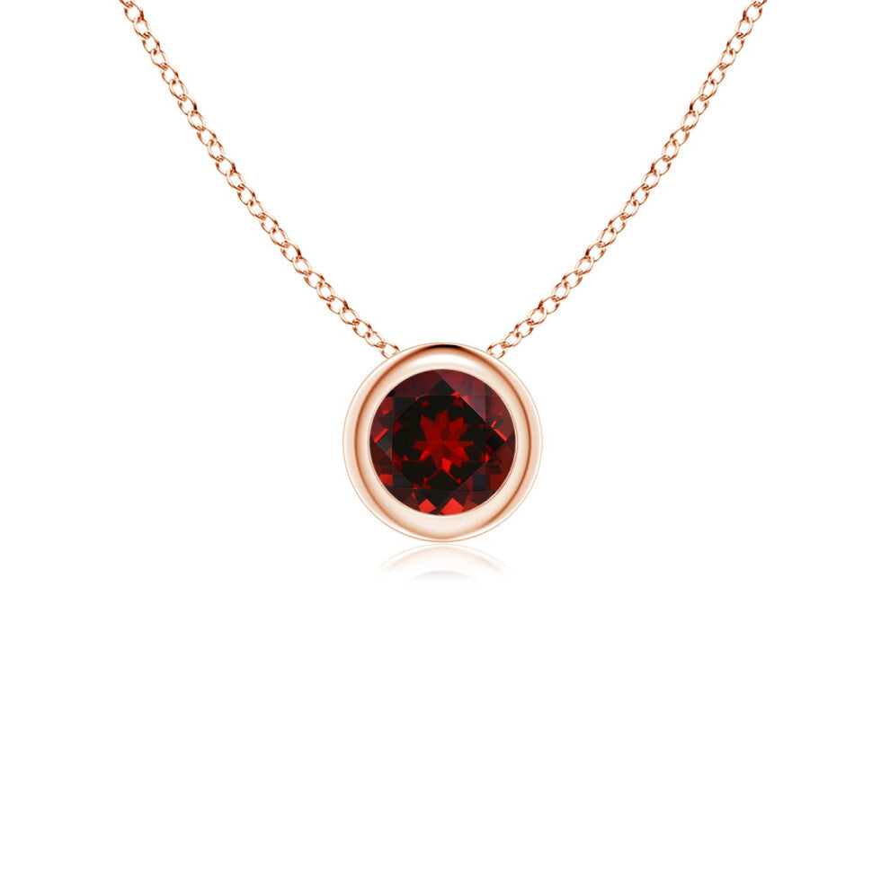 (14ct Rose Gold, Size: 4mm | Grade: AAAA) Angara Natural Bezel-Set Round Garnet Solitaire Pendant