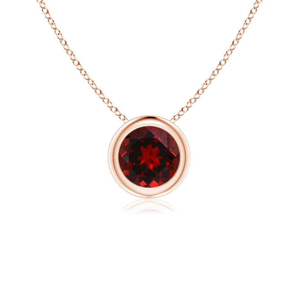 (14ct Rose Gold, Size: 5mm | Grade: AAAA) Angara Natural Bezel-Set Round Garnet Solitaire Pendant