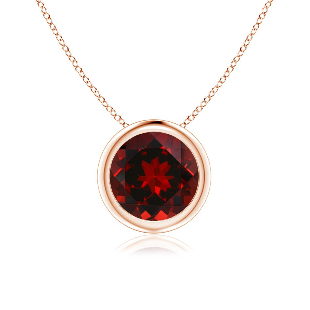 (14ct Rose Gold, Size: 7mm | Grade: AAAA) Angara Natural Bezel-Set Round Garnet Solitaire Pendant