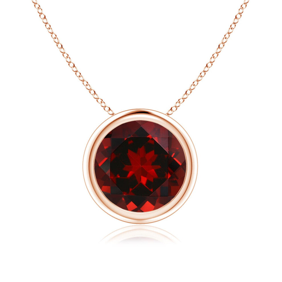 (14ct Rose Gold, Size: 8mm | Grade: AAAA) Angara Natural Bezel-Set Round Garnet Solitaire Pendant